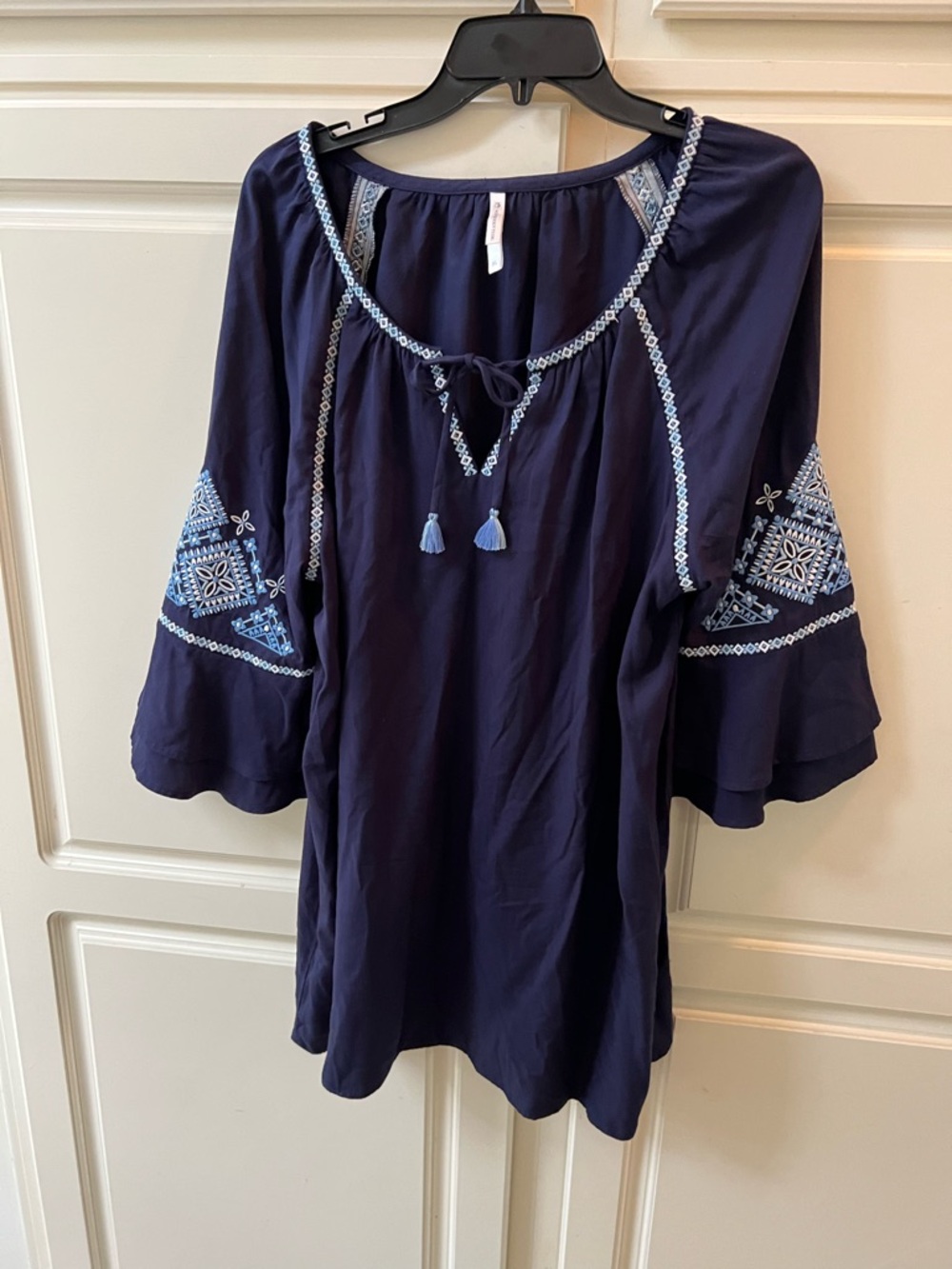 Southern Tide Navy Tunic with Light Blue Embroidery and Tassels